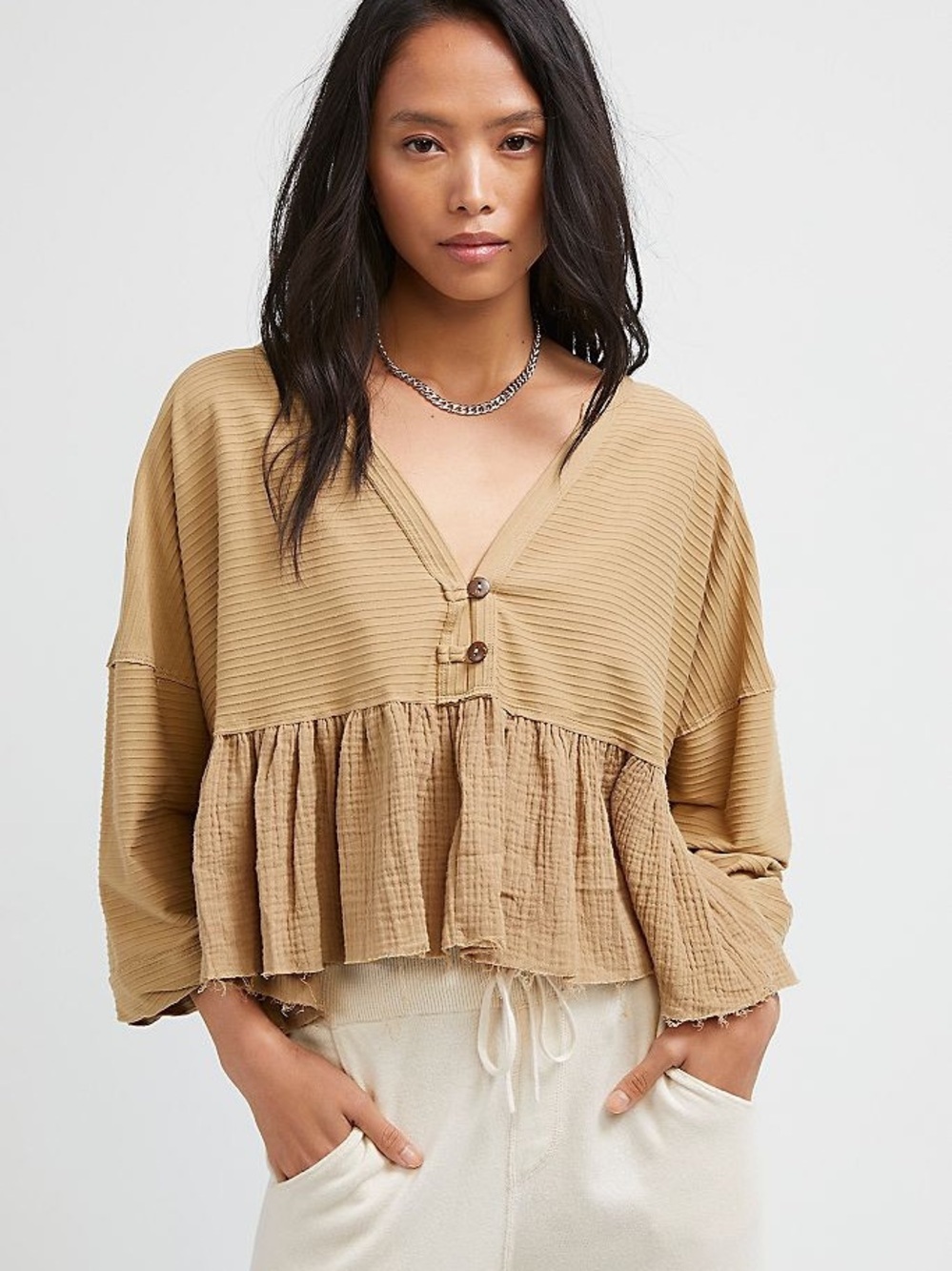 Free People We The Free Dallas Henley Top in Light Green